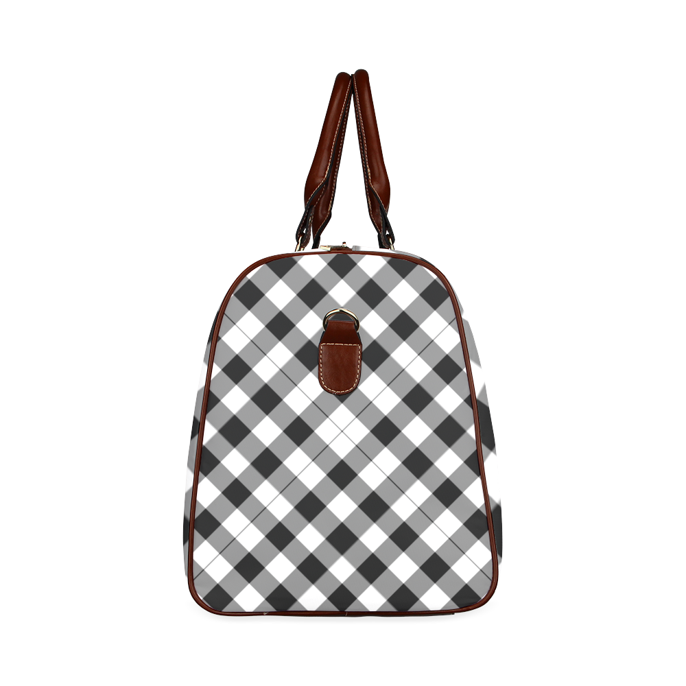 Black and White Tartan Plaid Waterproof Travel Bag/Large (Model 1639)