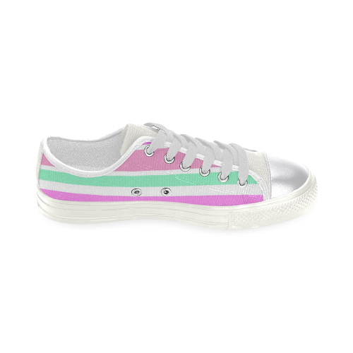 Pink Green Stripes Pattern Women's Classic Canvas Shoes (Model 018)