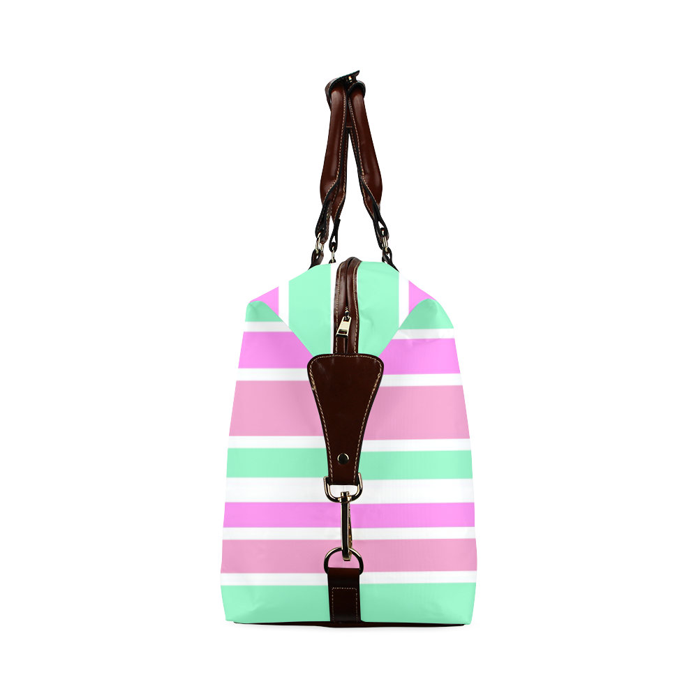 Pink Green Stripes Pattern Classic Travel Bag (Model 1643)