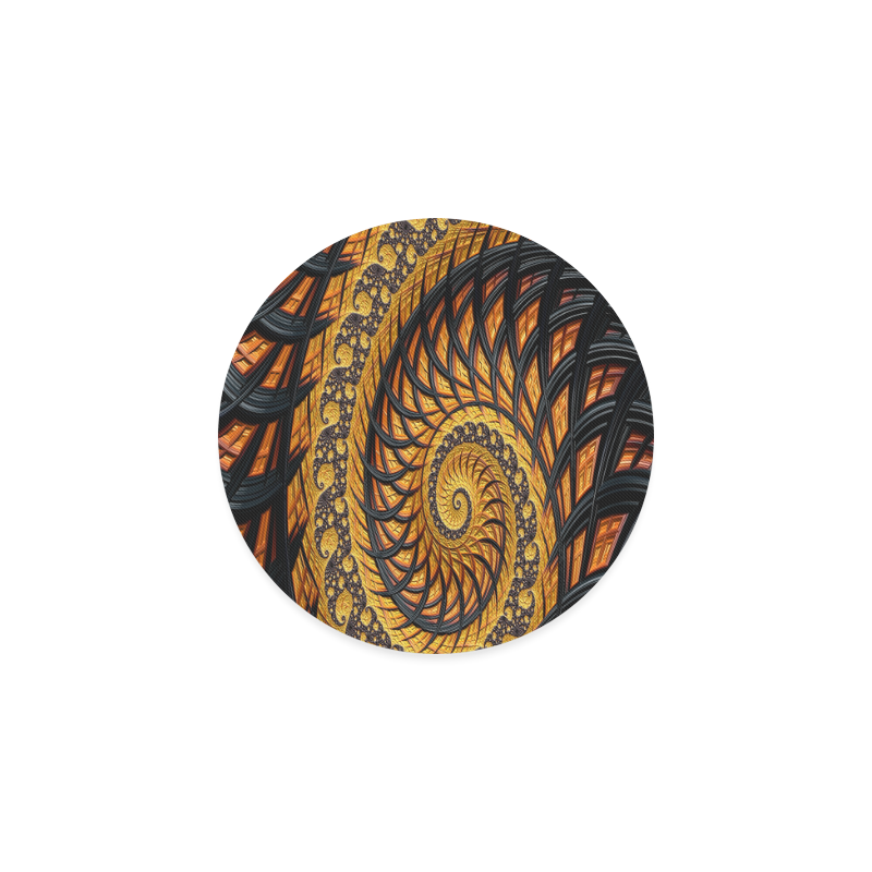 Spiral Yellow and Black Staircase Fractal Round Coaster