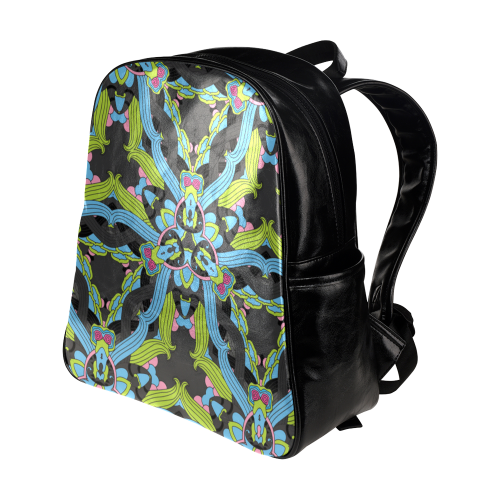 Zandine 0202 blue green floral pattern Multi-Pockets Backpack (Model 1636)