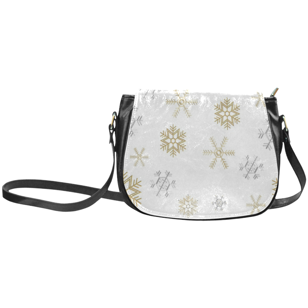 Silver and Gold Snowflakes on a White Background 2 Classic Saddle Bag/Small (Model 1648)