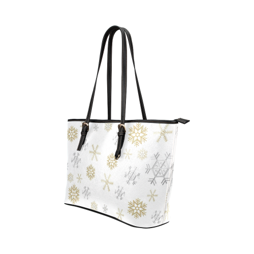 Silver and Gold Snowflakes on a White Background 2 Leather Tote Bag/Small (Model 1651)