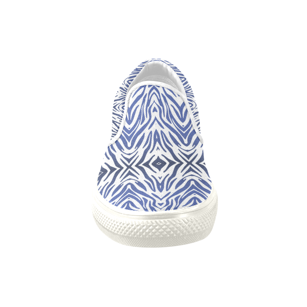 Blue Zebra Print Pattern Men's Unusual Slip-on Canvas Shoes (Model 019)