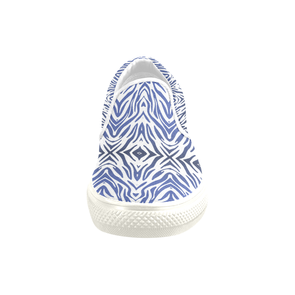 Blue Zebra Print Pattern Men's Slip-on Canvas Shoes (Model 019)