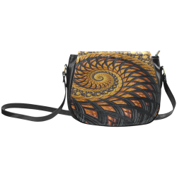 Spiral Yellow and Black Staircase Fractal Classic Saddle Bag/Large (Model 1648)