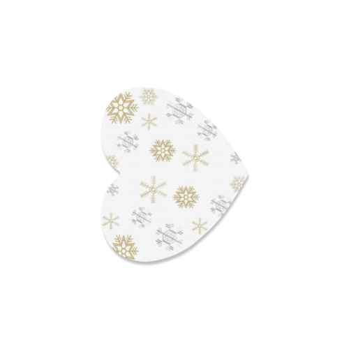 Silver and Gold Snowflakes on a White Background 2 Heart Coaster