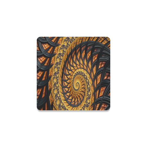 Spiral Yellow and Black Staircase Fractal Square Coaster