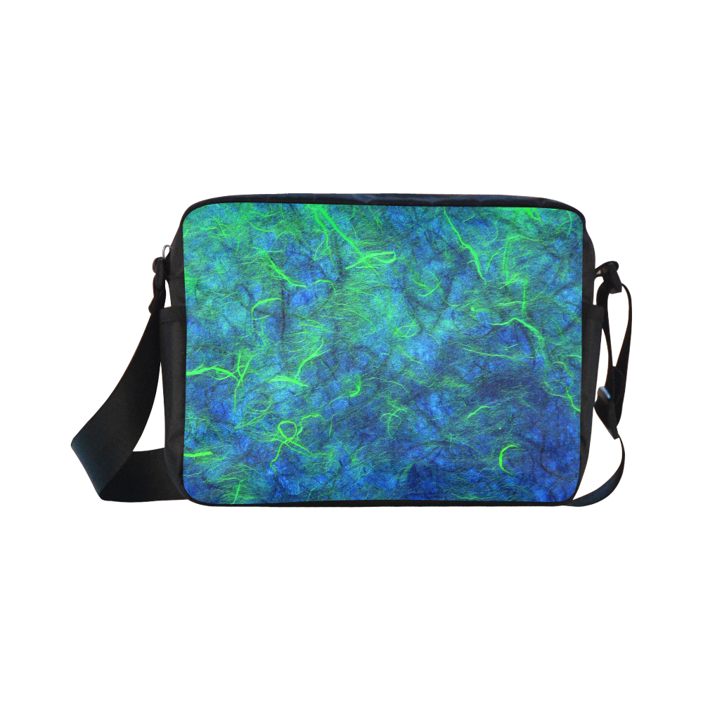 Blue Green abstract Japanese paper Classic Cross-body Nylon Bags (Model 1632)