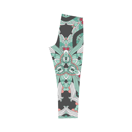 Zandine 0206 vintage green floral pattern Capri Legging (Model L02)