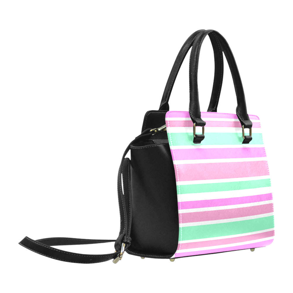 Pink Green Stripes Pattern Classic Shoulder Handbag (Model 1653)