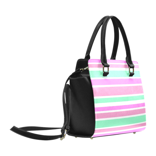 Pink Green Stripes Pattern Classic Shoulder Handbag (Model 1653)