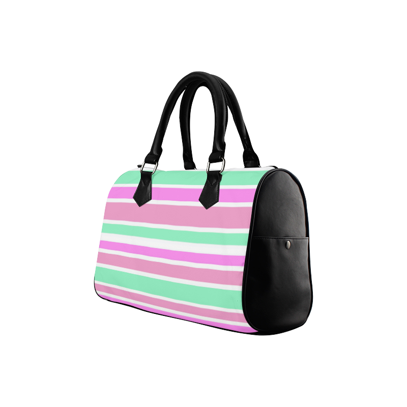 Pink Green Stripes Pattern Boston Handbag (Model 1621)