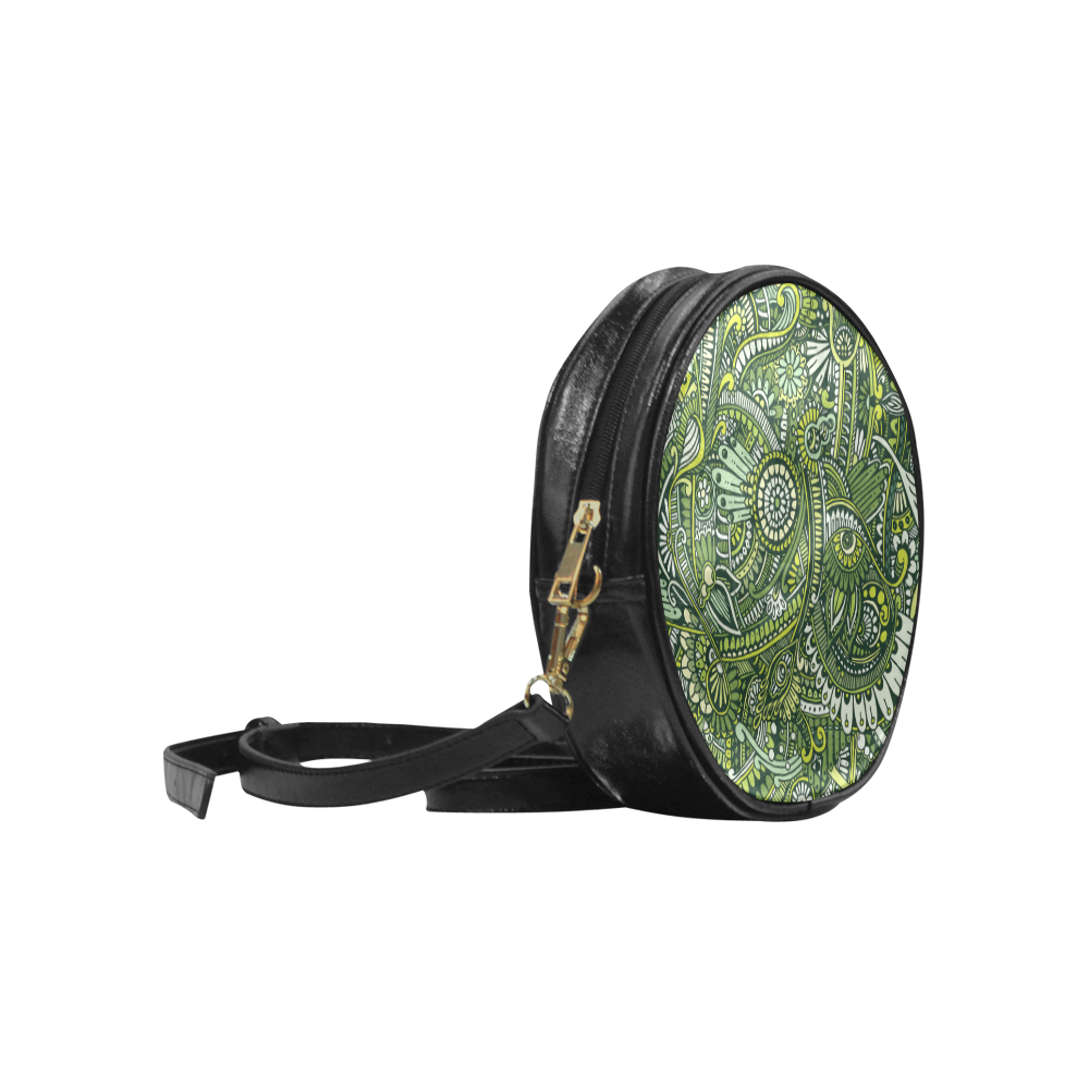 zz0105 green hippie flower whimsical pattern Round Sling Bag (Model 1647)