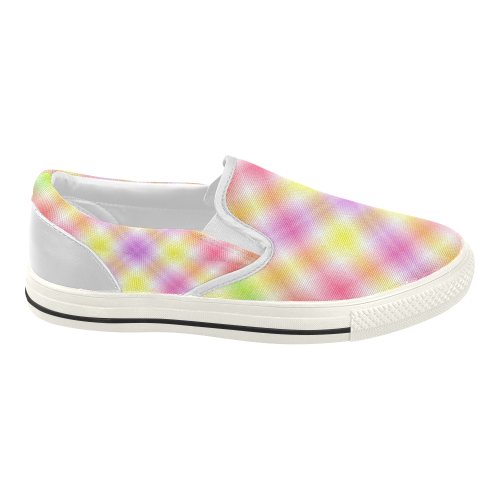 Multicolored Pastel Rainbow Tartan Plaid Women's Slip-on Canvas Shoes (Model 019)