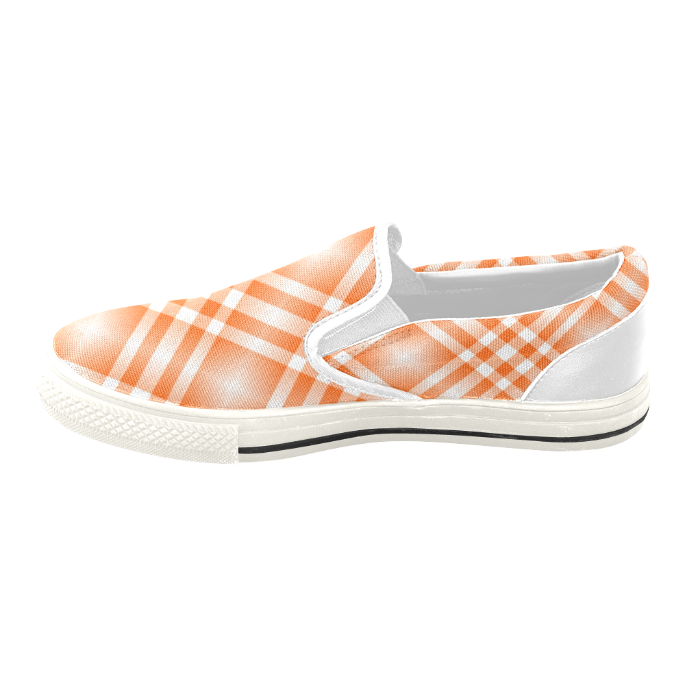 Orange and White Tartan Plaid Men's Unusual Slip-on Canvas Shoes (Model 019)