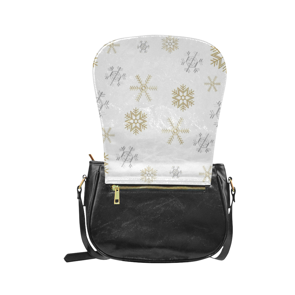 Silver and Gold Snowflakes on a White Background 2 Classic Saddle Bag/Small (Model 1648)