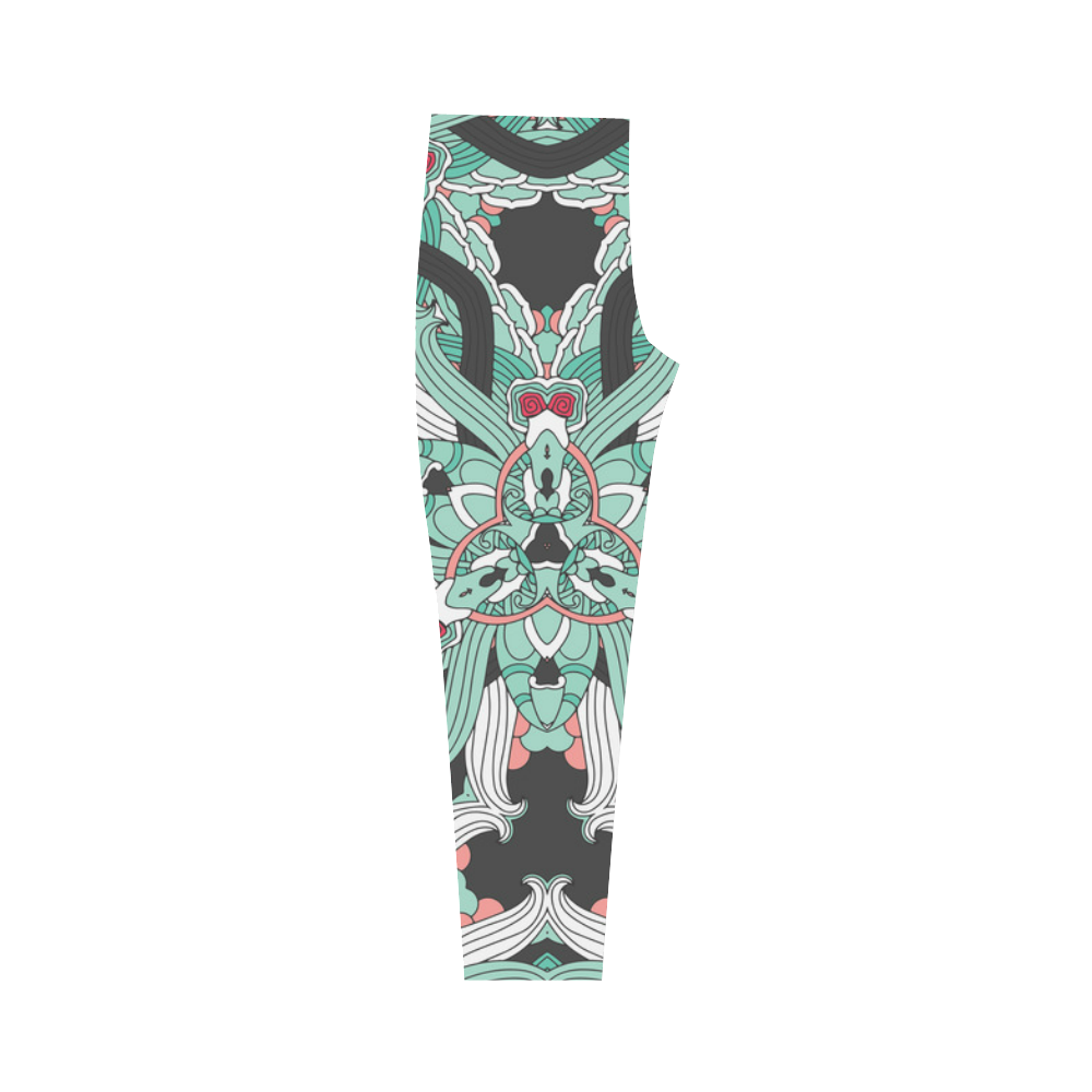 Zandine 0206 vintage green floral pattern Capri Legging (Model L02)