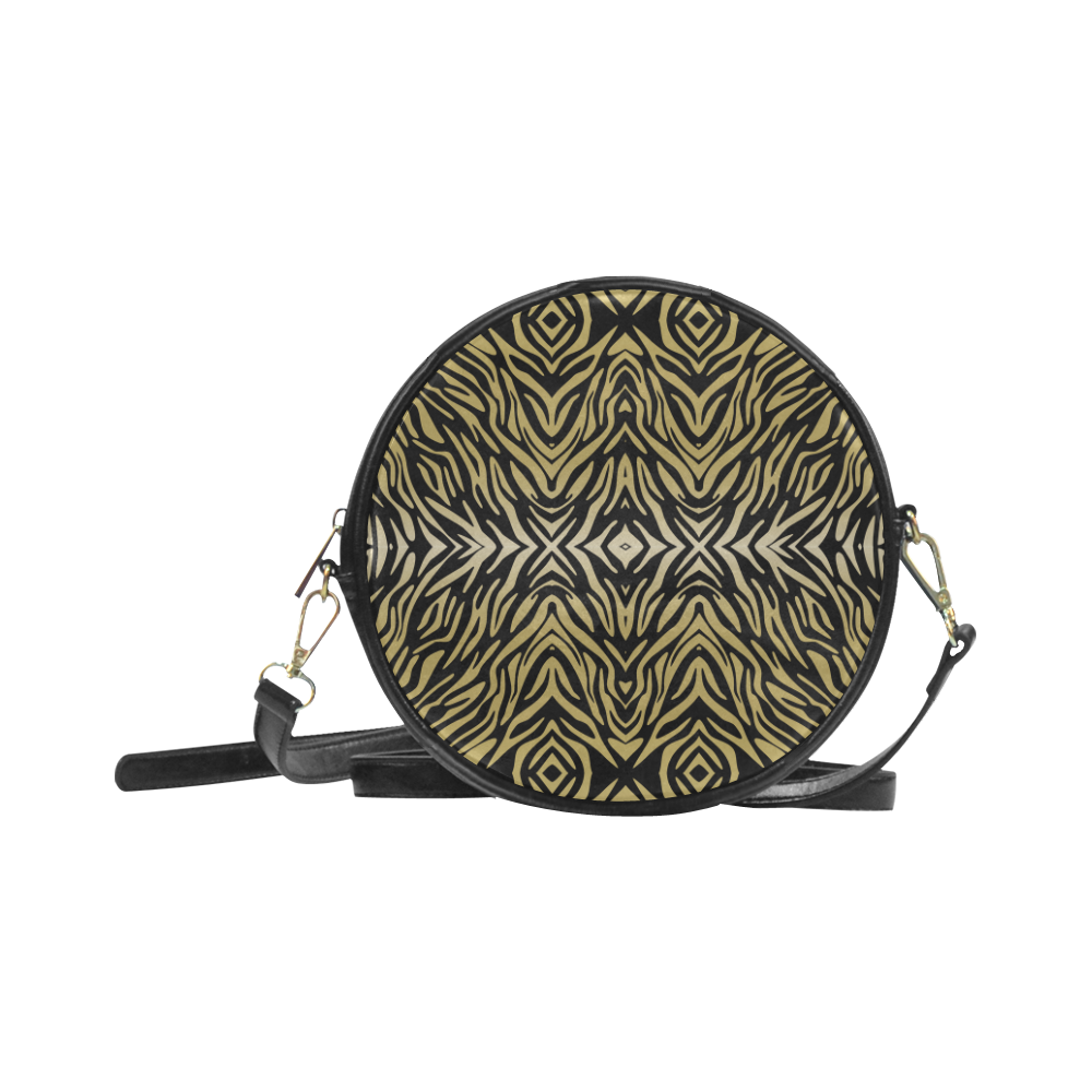 Gold and Black Zebra Print Pattern Round Sling Bag (Model 1647)