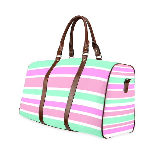 Pink Green Stripes Pattern Waterproof Travel Bag/Small (Model 1639)