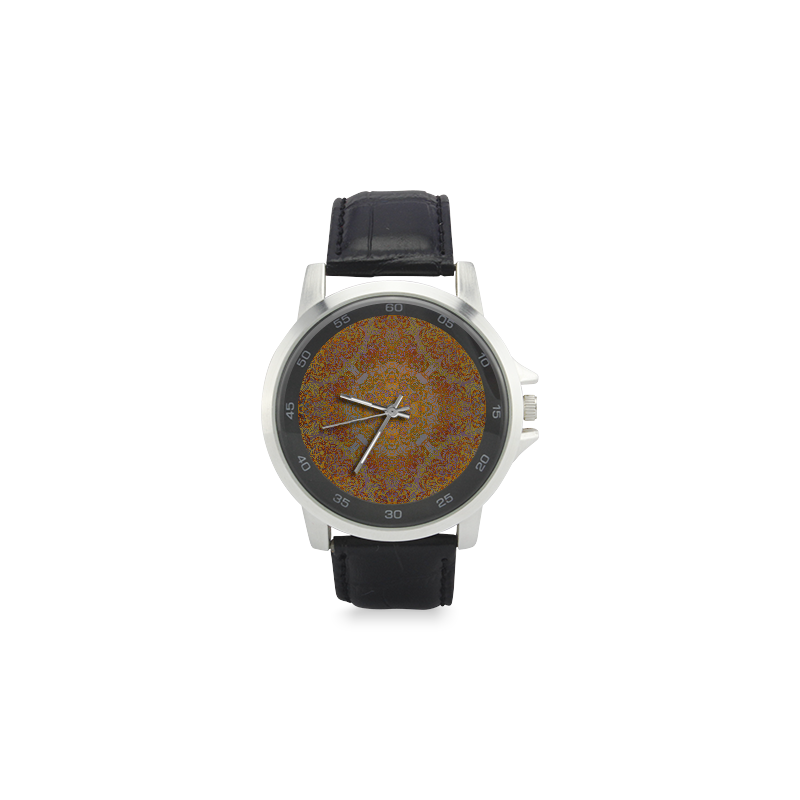 Magic mandala 2 Unisex Stainless Steel Leather Strap Watch(Model 202)