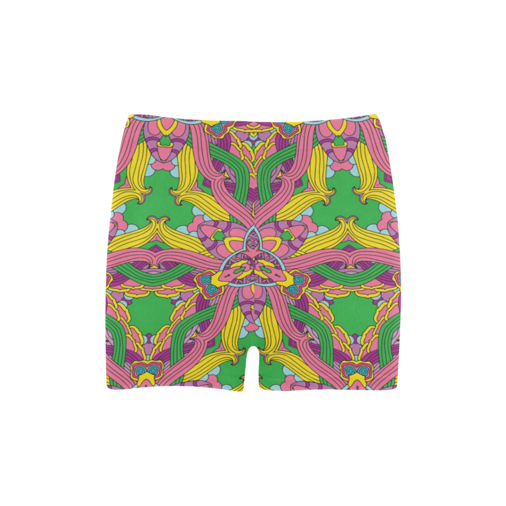 Zandine 0204 pink green yellow bold floral pattern Briseis Skinny Shorts (Model L04)