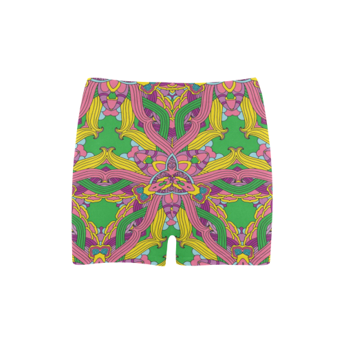 Zandine 0204 pink green yellow bold floral pattern Briseis Skinny Shorts (Model L04)