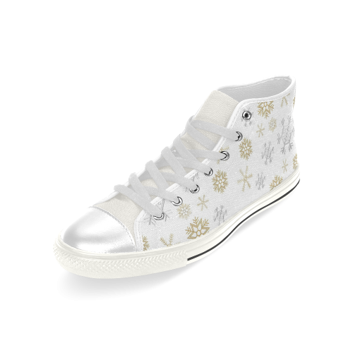 Silver and Gold Snowflakes on a White Background 2 Men’s Classic High Top Canvas Shoes (Model 017)