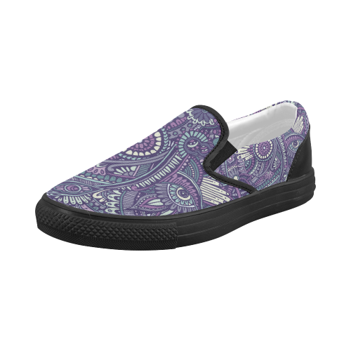 zz0102 purple hippie flower pattern Women's Slip-on Canvas Shoes (Model 019)