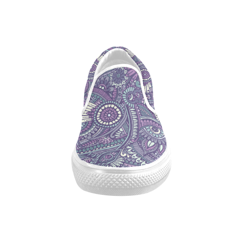 zz0102 purple hippie flower pattern Men's Slip-on Canvas Shoes (Model 019)
