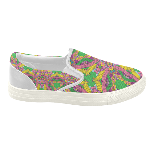 Zandine 0204 pink green yellow bold floral pattern Women's Slip-on Canvas Shoes (Model 019)