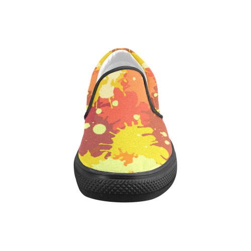 Summer Orange Yellow Splash Painting Women's Unusual Slip-on Canvas Shoes (Model 019)