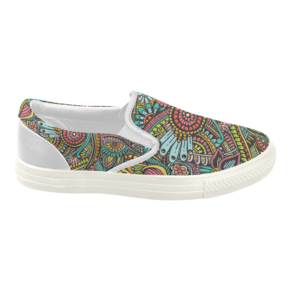 zz0103 floral hippie flower whimsical pattern Women's Slip-on Canvas Shoes (Model 019)