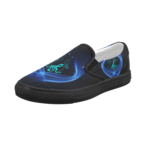 Blue clef with glowing butterflies Women's Slip-on Canvas Shoes (Model 019)
