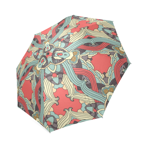 Zandine 0203 pink blue vintage floral pattern Foldable Umbrella (Model U01)