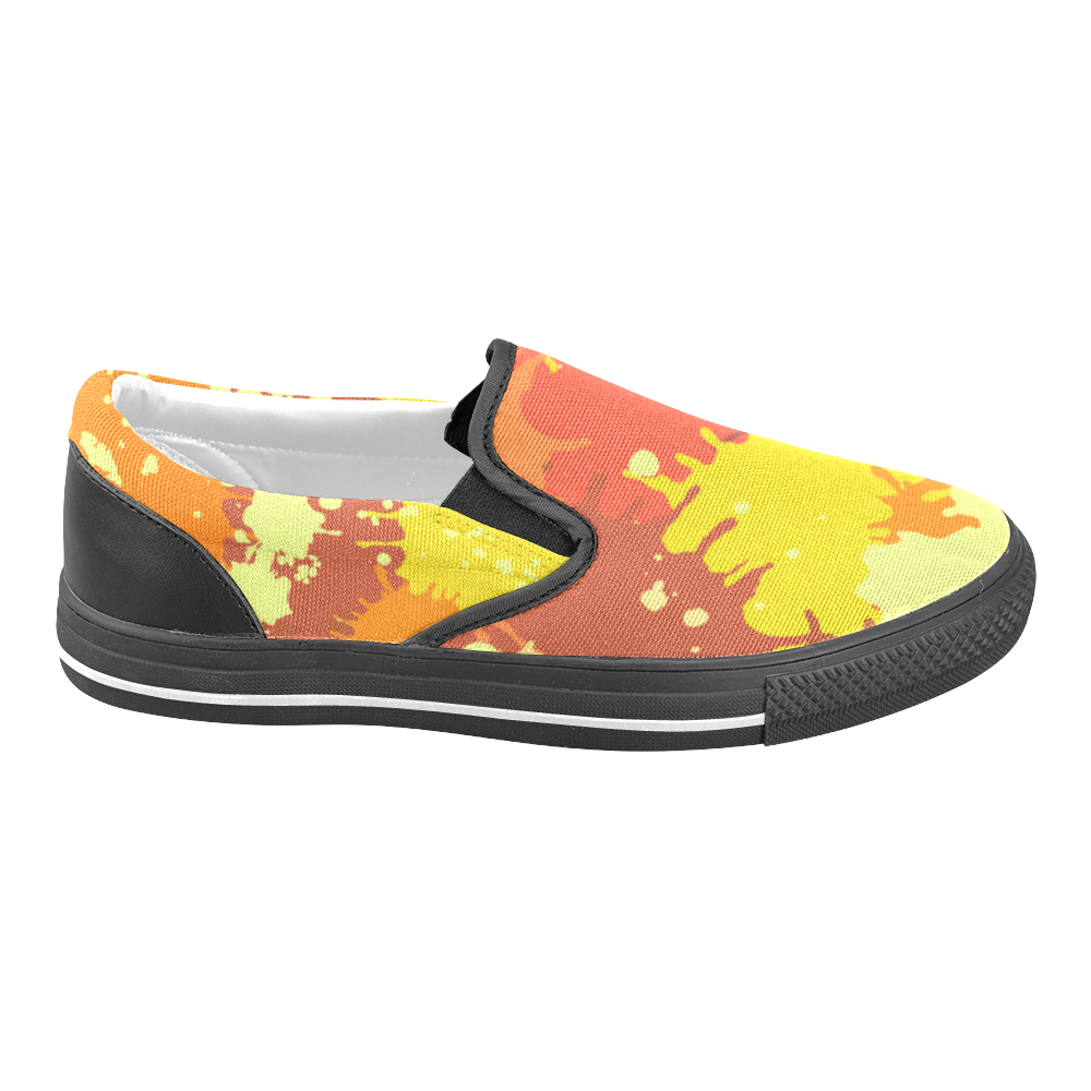 Summer Orange Yellow Splash Painting Women's Unusual Slip-on Canvas Shoes (Model 019)