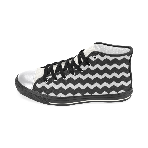 Modern Trendy Pastell Black Grey Zig Zag Pattern Chevron Women's Classic High Top Canvas Shoes (Model 017)