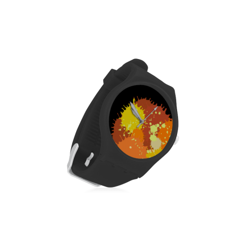 Summer Orange Yellow Splash Painting Unisex Round Rubber Sport Watch(Model 314)