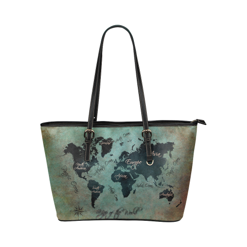 world map 10 Leather Tote Bag/Large (Model 1651)