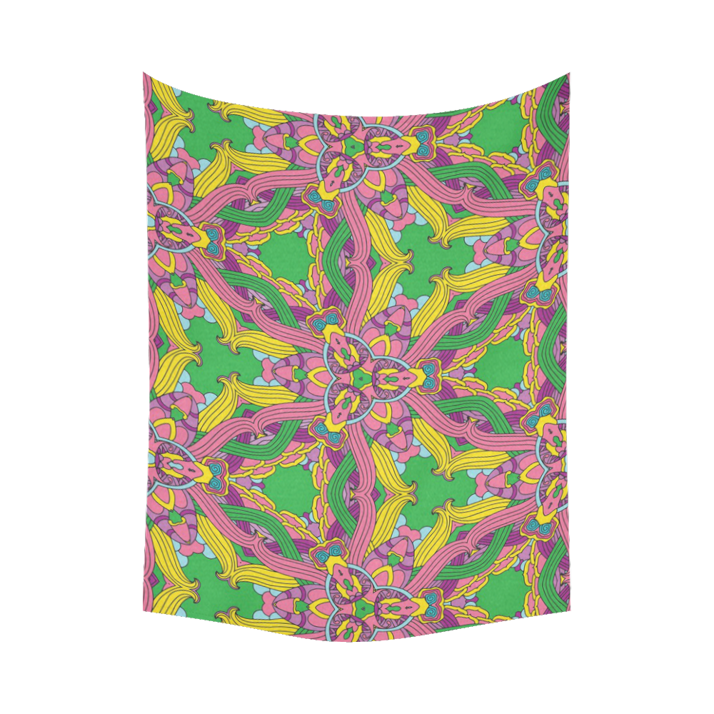 Zandine 0204 pink green yellow bold floral pattern Cotton Linen Wall Tapestry 80"x 60"