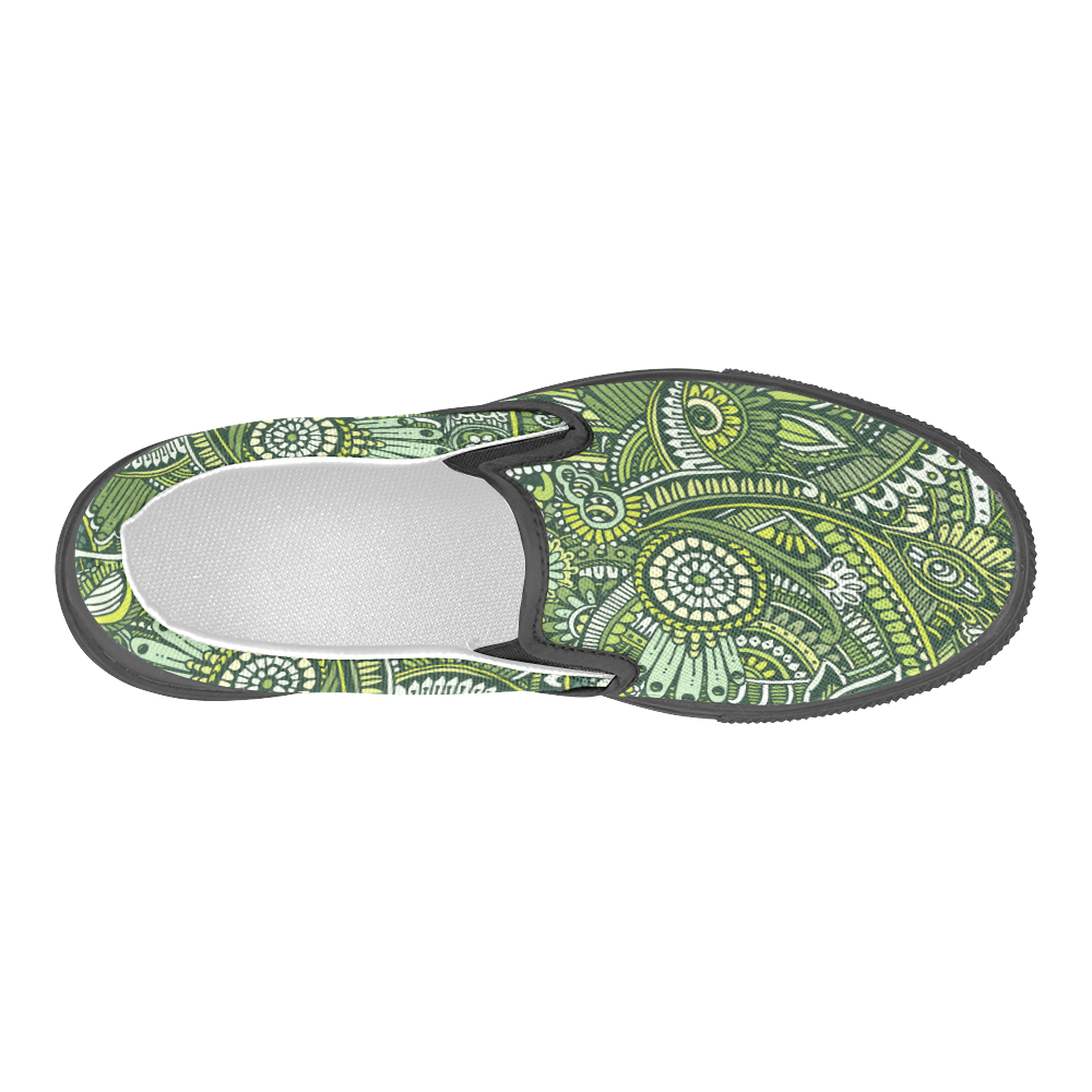 zz0105 green hippie flower whimsical pattern Men's Slip-on Canvas Shoes (Model 019)