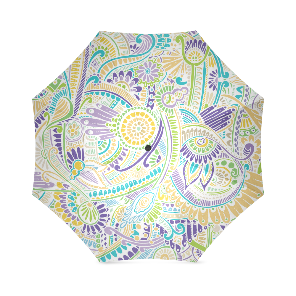 zz0104 purple green hippie flower pattern Foldable Umbrella (Model U01)