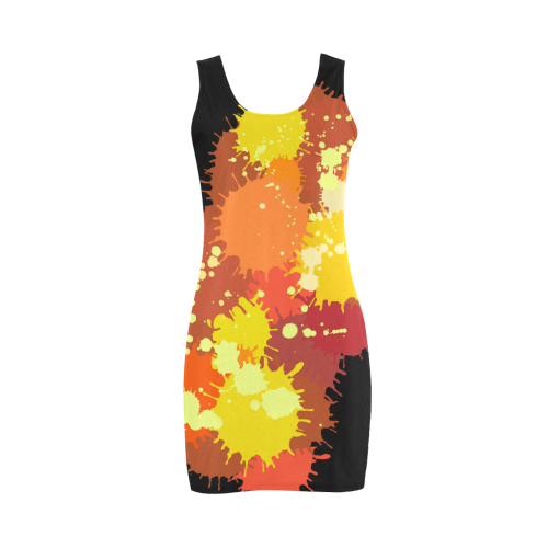 Summer Orange Yellow Splash Painting Medea Vest Dress (Model D06)