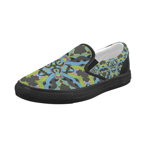 Zandine 0202 blue green floral pattern Women's Slip-on Canvas Shoes (Model 019)