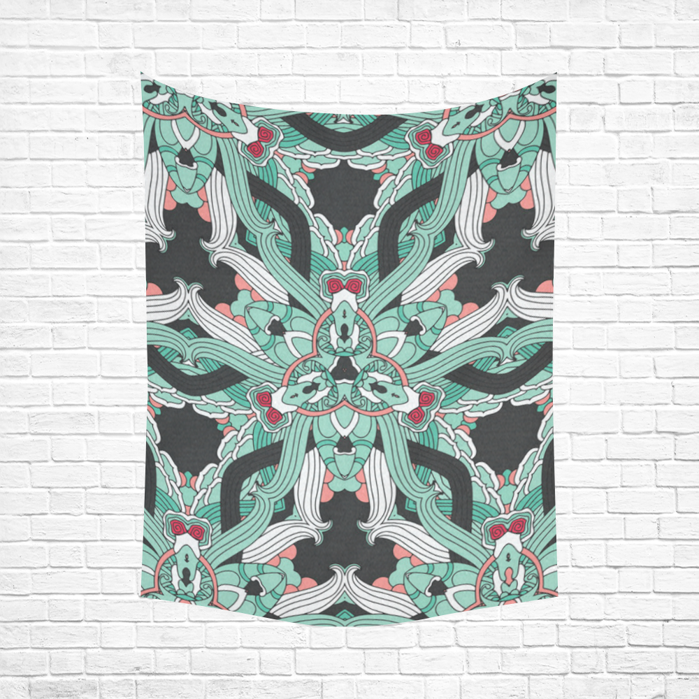 Zandine 0207 vintage green floral pattern Cotton Linen Wall Tapestry 60"x 80"