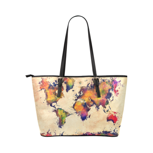 world map 7 Leather Tote Bag/Large (Model 1651)