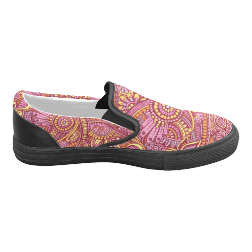 zz0106 floral pink hippie flower whimsical pattern Men's Slip-on Canvas Shoes (Model 019)