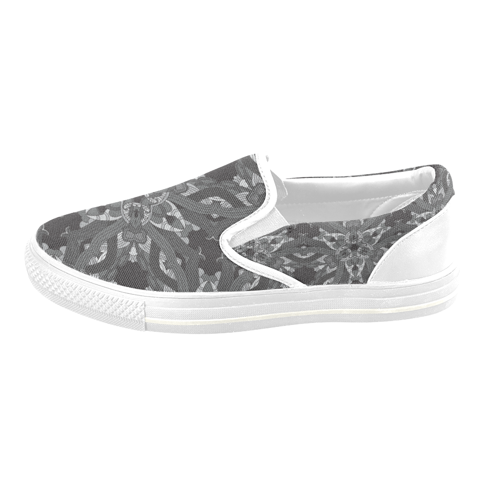 Zandine 0206 dark vintage floral pattern Men's Slip-on Canvas Shoes (Model 019)