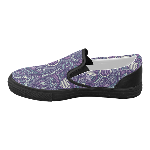 zz0102 purple hippie flower pattern Women's Slip-on Canvas Shoes (Model 019)