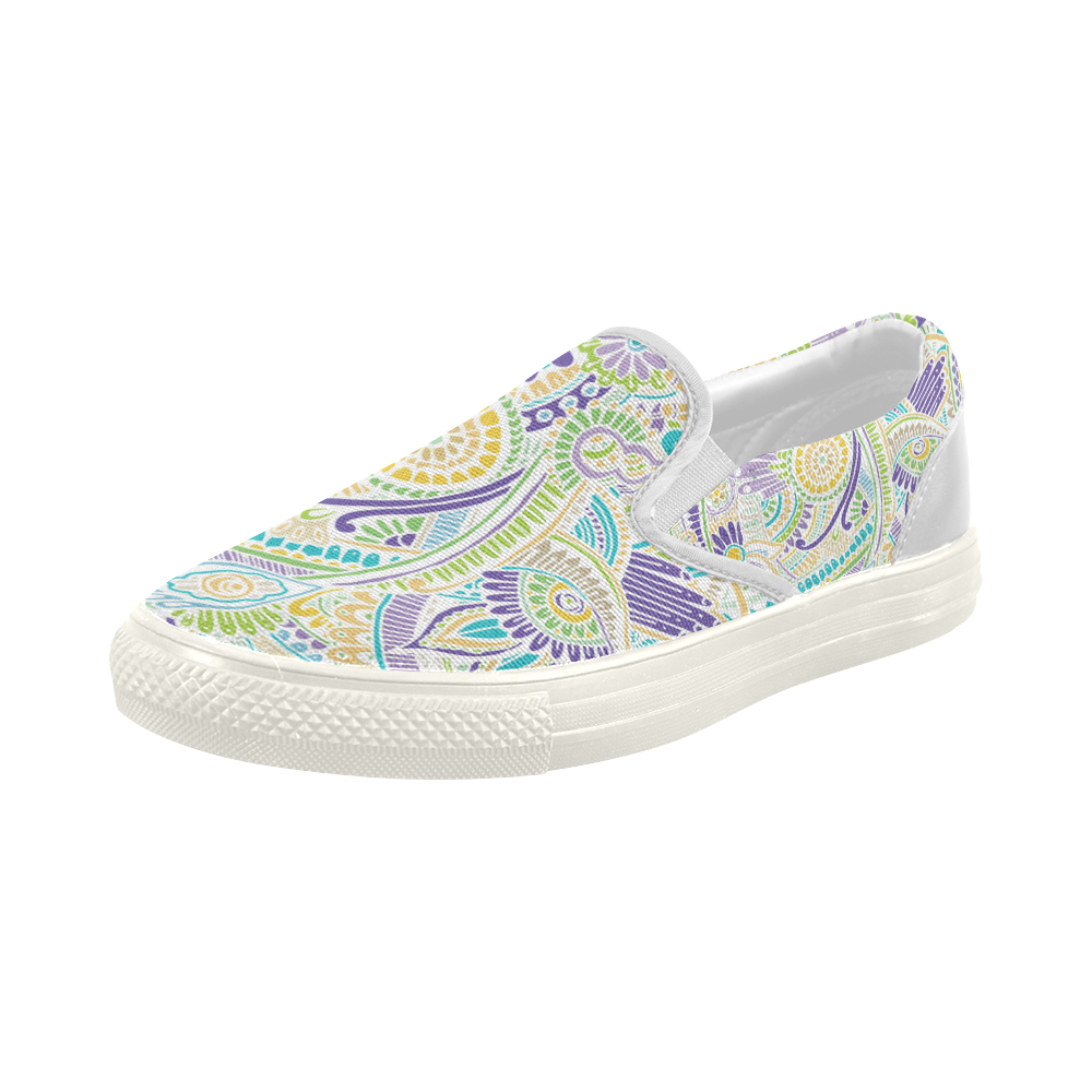 zz0104 purple green watercolor flower pattern Women's Slip-on Canvas Shoes (Model 019)